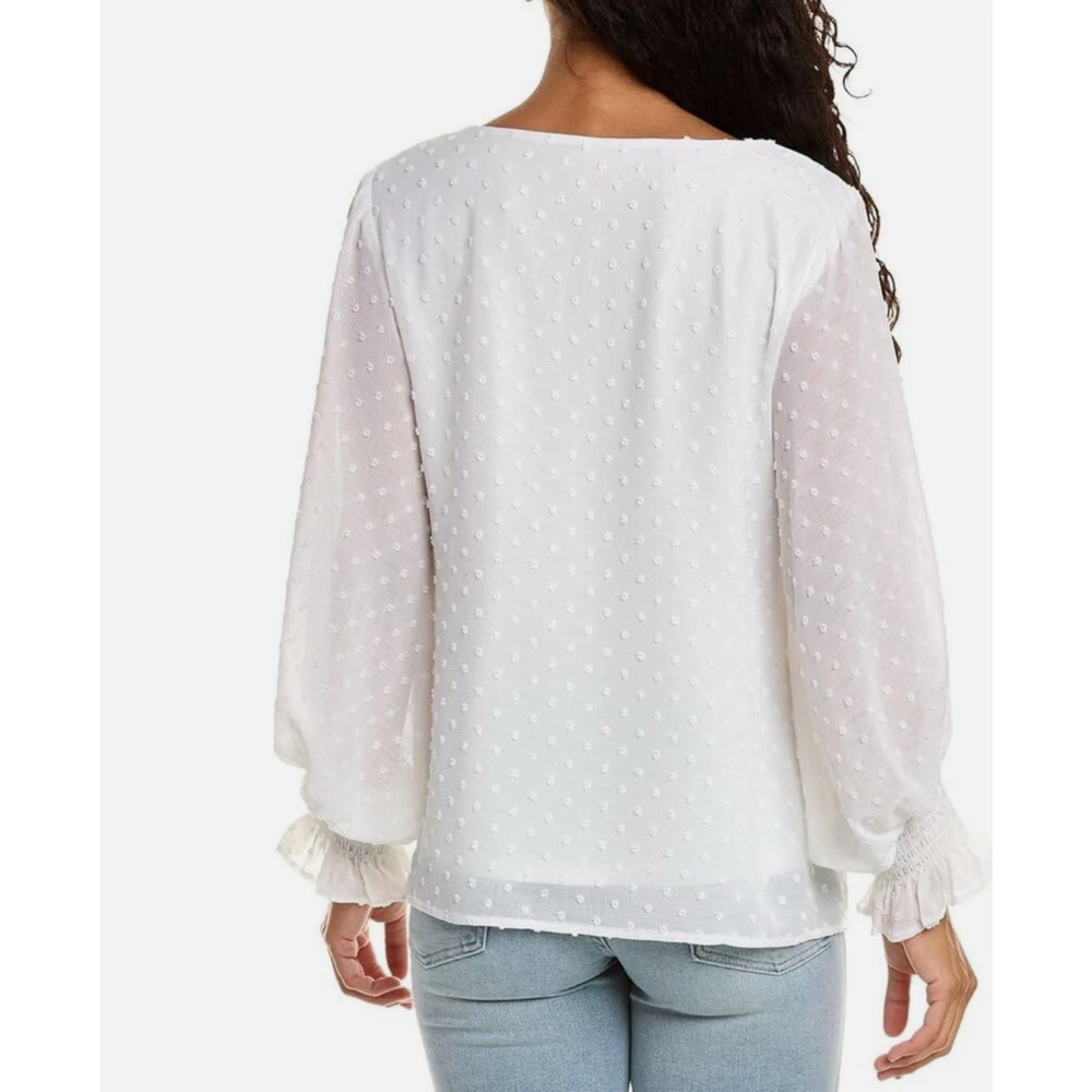Vince Camuto Clip-Dot Smocked-Cuff Top White Size XL - Picture 4 of 5